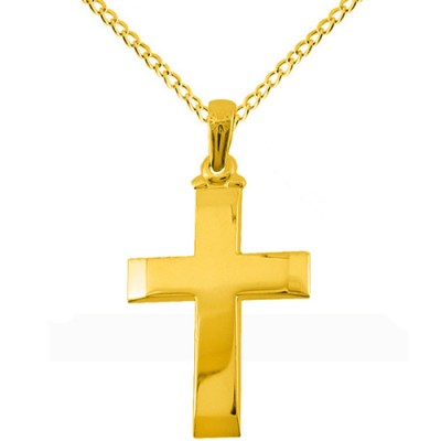 Χρυσός μασίφ βαπτιστικός σταυρός Κ14 με αλυσίδα