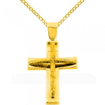 Χρυσός μασίφ βαπτιστικός σταυρός Κ14 με αλυσίδα