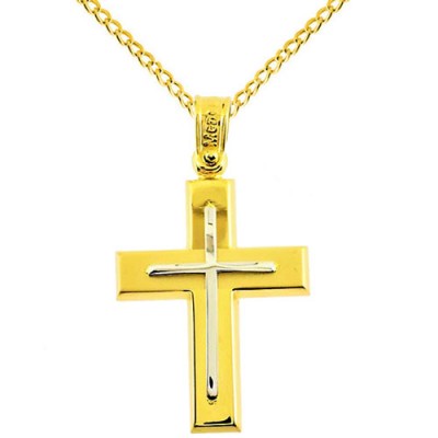 Χρυσός βαπτιστικός σταυρός Κ14 με αλυσίδα