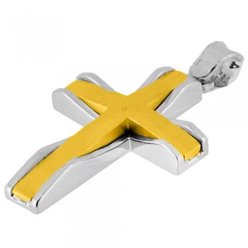 Δίχρωμος μασίφ χρυσός σταυρός βάπτισης αρραβώνα Κ14 με αλυσίδα