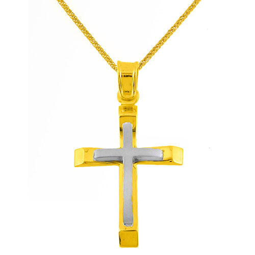 Χρυσός βαπτιστικός σταυρός Κ14 με αλυσίδα