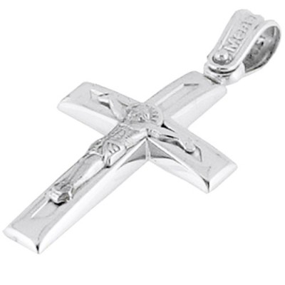 Λευκόχρυσος βαπτιστικός σταυρός Κ14 με αλυσίδα