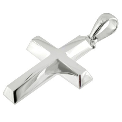 Λευκόχρυσος μασίφ βαπτιστικός σταυρός Κ14 με αλυσίδα