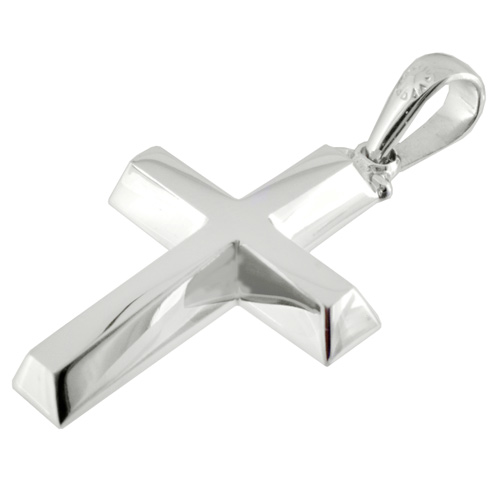 Λευκόχρυσος μασίφ βαπτιστικός σταυρός Κ14 με αλυσίδα