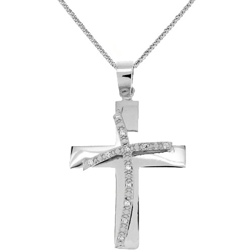 Λευκόχρυσος  βαπτιστικός σταυρός Κ14 με αλυσίδα