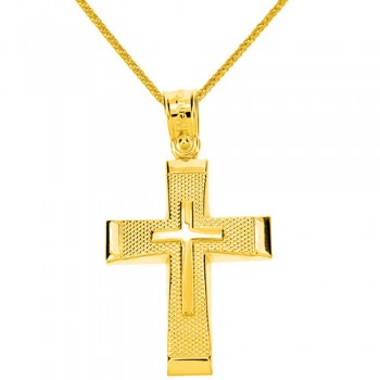 Χρυσός βαπτιστικός σταυρός Κ14 με αλυσίδα