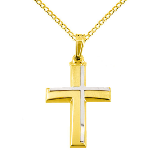 Χρυσός βαπτιστικός σταυρός Κ14 με αλυσίδα
