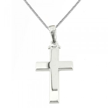 Λευκόχρυσος μασίφ βαπτιστικός σταυρός Κ14 με αλυσίδα