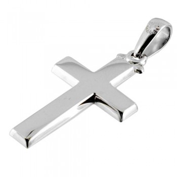 Λευκόχρυσος μασίφ βαπτιστικός σταυρός Κ14 με αλυσίδα