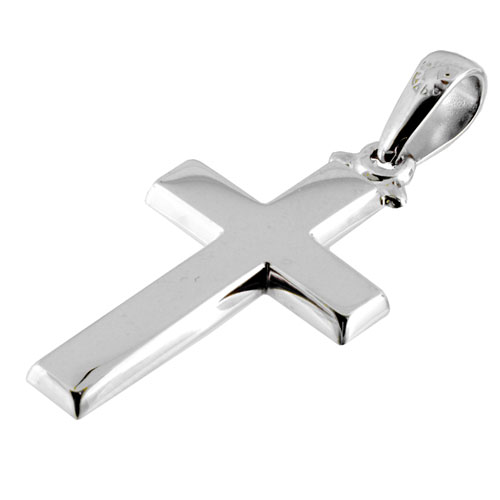 Λευκόχρυσος μασίφ βαπτιστικός σταυρός Κ14 με αλυσίδα