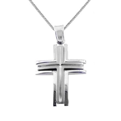 Λευκόχρυσος μασίφ βαπτιστικός σταυρός Κ14 με αλυσίδα