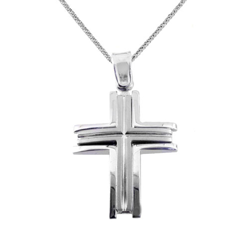 Λευκόχρυσος μασίφ βαπτιστικός σταυρός Κ14 με αλυσίδα