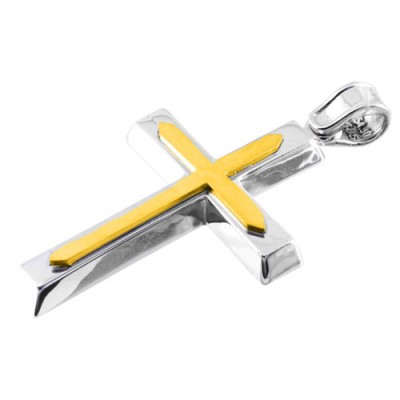 Λευκόχρυσος μασίφ βαπτιστικός σταυρός Κ14 με αλυσίδα