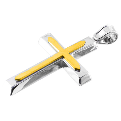 Λευκόχρυσος μασίφ βαπτιστικός σταυρός Κ14 με αλυσίδα