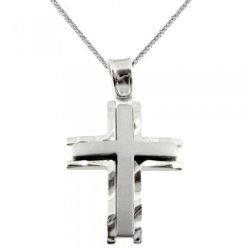 Λευκόχρυσος βαπτιστικός σταυρός Κ14 με αλυσίδα