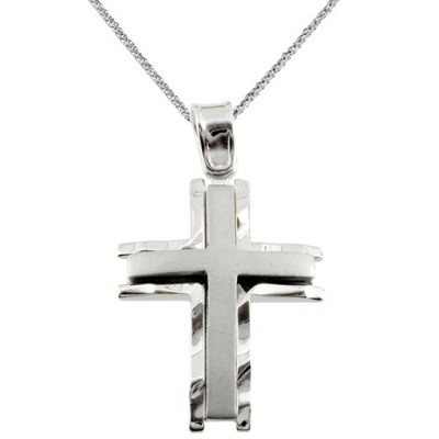 Λευκόχρυσος βαπτιστικός σταυρός Κ14 με αλυσίδα