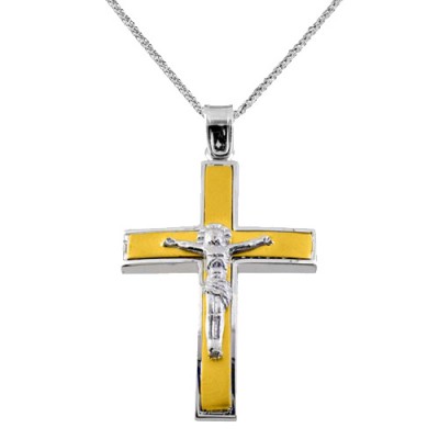 Δίχρωμος μασίφ σταυρός βάπτισης αρραβώνα Κ14 με αλυσίδα