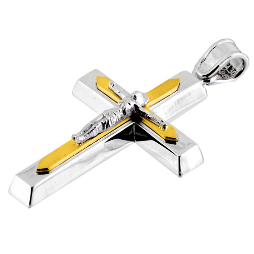 Λευκόχρυσος μασίφ βαπτιστικός σταυρός Κ14 με αλυσίδα