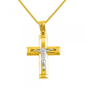 Χρυσός βαπτιστικός σταυρός Κ14 με αλυσίδα