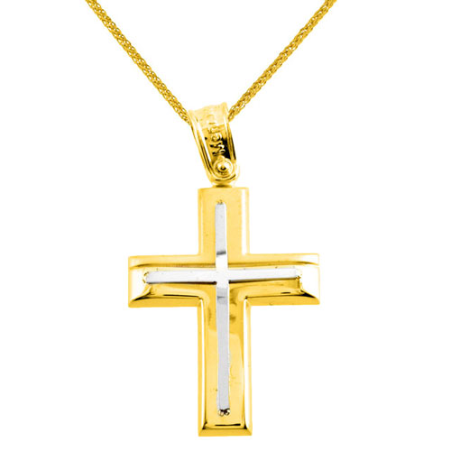 Χρυσός βαπτιστικός σταυρός Κ14 με αλυσίδα