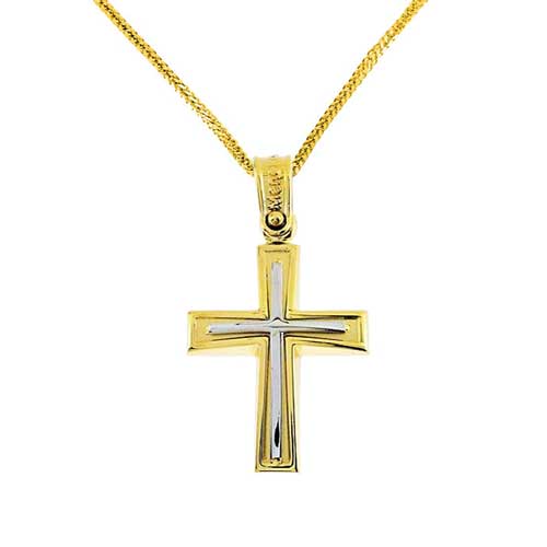 Χρυσός σταυρός Κ14 με αλυσίδα