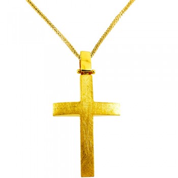 Χρυσός χειροποίητος βαπτιστικός σταυρός Κ14 με αλυσίδα