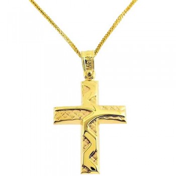 Χρυσός βαπτιστικός σταυρός Κ14 με αλυσίδα