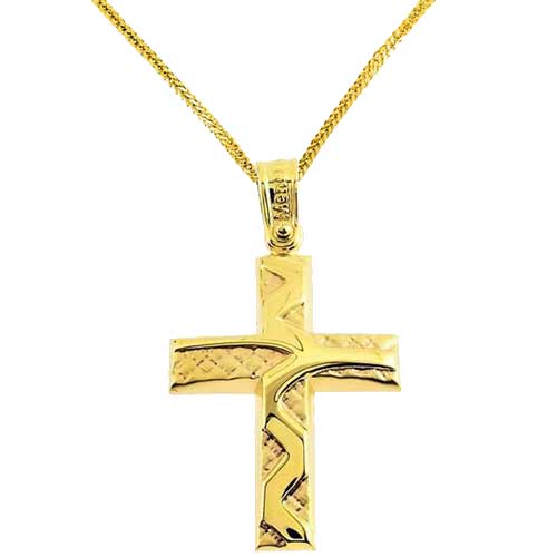 Χρυσός βαπτιστικός σταυρός Κ14 με αλυσίδα