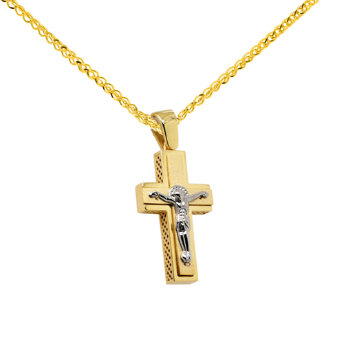 Χρυσός ανδρικός σταυρός Κ14 με αλυσίδα