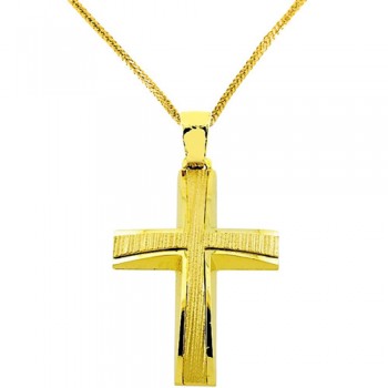Χρυσός βαπτιστικός σταυρός Κ14 με αλυσίδα