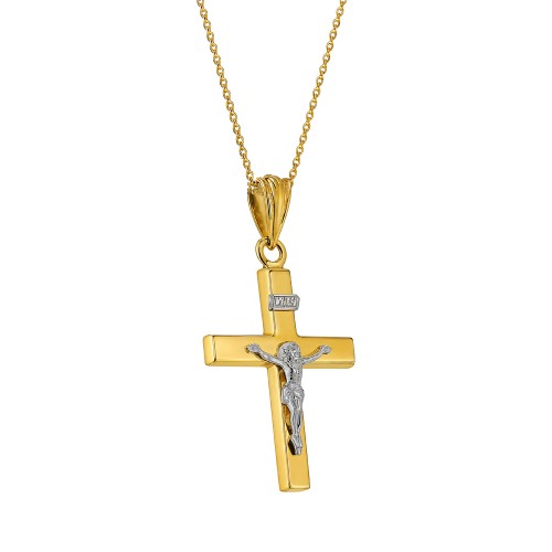Χρυσός μασίφ σταυρός Κ14 με αλυσίδα