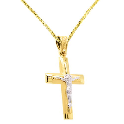 Χρυσός βαπτιστικός σταυρός Κ14 με αλυσίδα