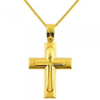 Χρυσός βαπτιστικός σταυρός Κ14 με αλυσίδα
