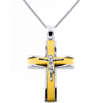 Χρυσός μασίφ βαπτιστικός σταυρός Κ14 με αλυσίδα