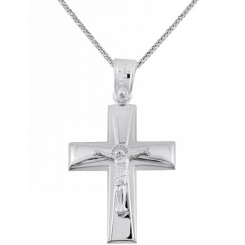 Λευκόχρυσος βαπτιστικός σταυρός Κ14 με αλυσίδα