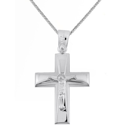Λευκόχρυσος βαπτιστικός σταυρός Κ14 με αλυσίδα