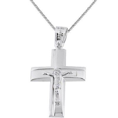 Λευκόχρυσος βαπτιστικός σταυρός Κ14 με αλυσίδα