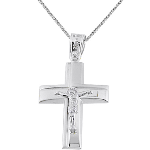 Λευκόχρυσος βαπτιστικός σταυρός Κ14 με αλυσίδα