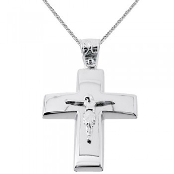 Λευκόχρυσος βαπτιστικός σταυρός Κ14 με αλυσίδα