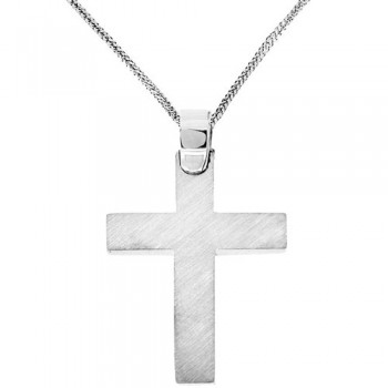 Λευκόχρυσος σταυρός Κ14 διπλής όψης με αλυσίδα