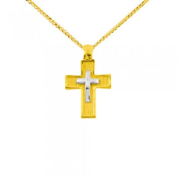 Χρυσός μασίφ σταυρός Κ14 με αλυσίδα