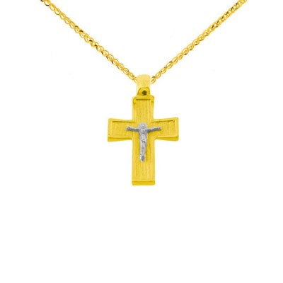 Χρυσός μασίφ σταυρός Κ14 με αλυσίδα
