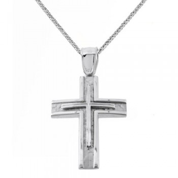 Λευκόχρυσος βαπτιστικός σταυρός Κ14 με αλυσίδα