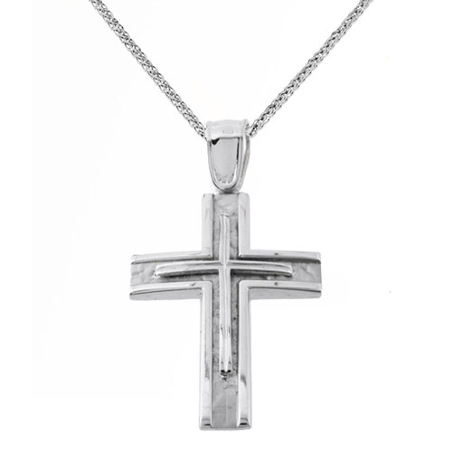 Λευκόχρυσος βαπτιστικός σταυρός Κ14 με αλυσίδα