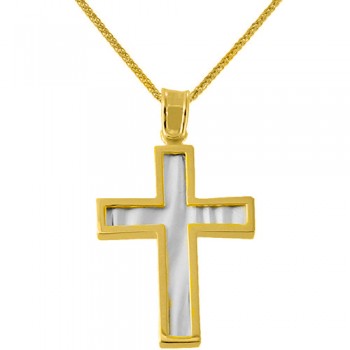 Χρυσός βαπτιστικός σταυρός Κ14 με αλυσίδα