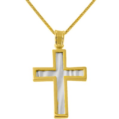 Χρυσός βαπτιστικός σταυρός Κ14 με αλυσίδα