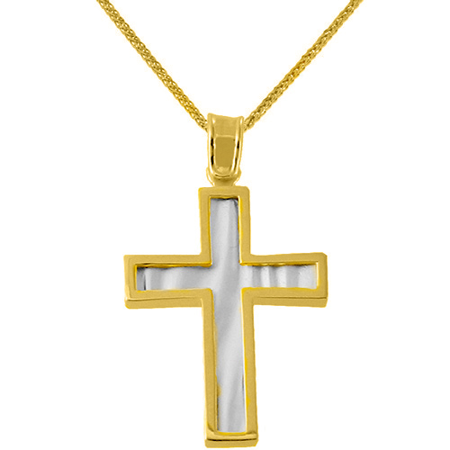 Χρυσός βαπτιστικός σταυρός Κ14 με αλυσίδα