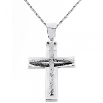 Λευκόχρυσος βαπτιστικός σταυρός Κ14 με αλυσίδα