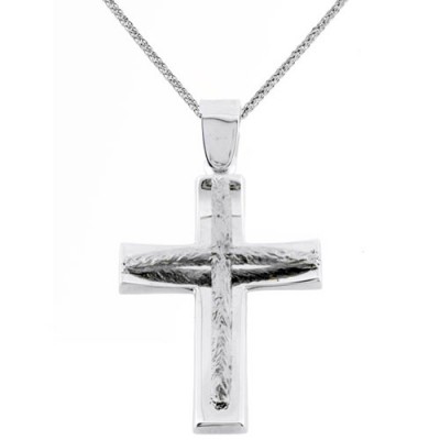 Λευκόχρυσος βαπτιστικός σταυρός Κ14 με αλυσίδα