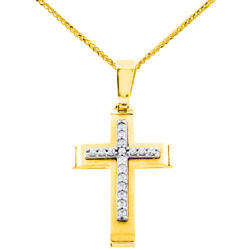 Χρυσός βαπτιστικός σταυρός Κ14 με αλυσίδα